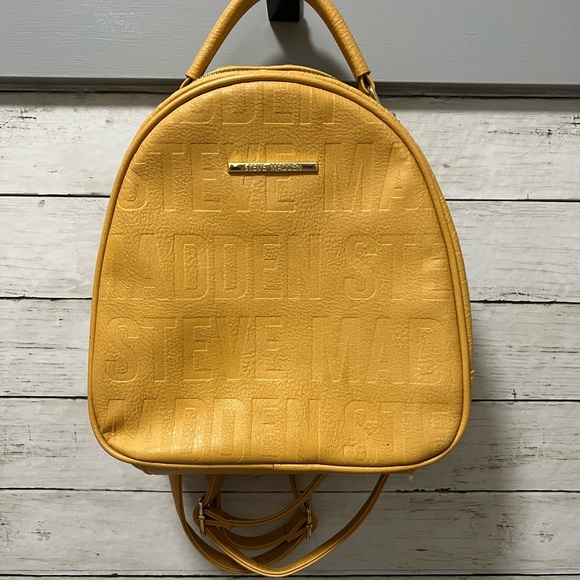 Steve Madden Bowling Backpack Purse Mustard Yellow Leather - Picture 1 of 5
